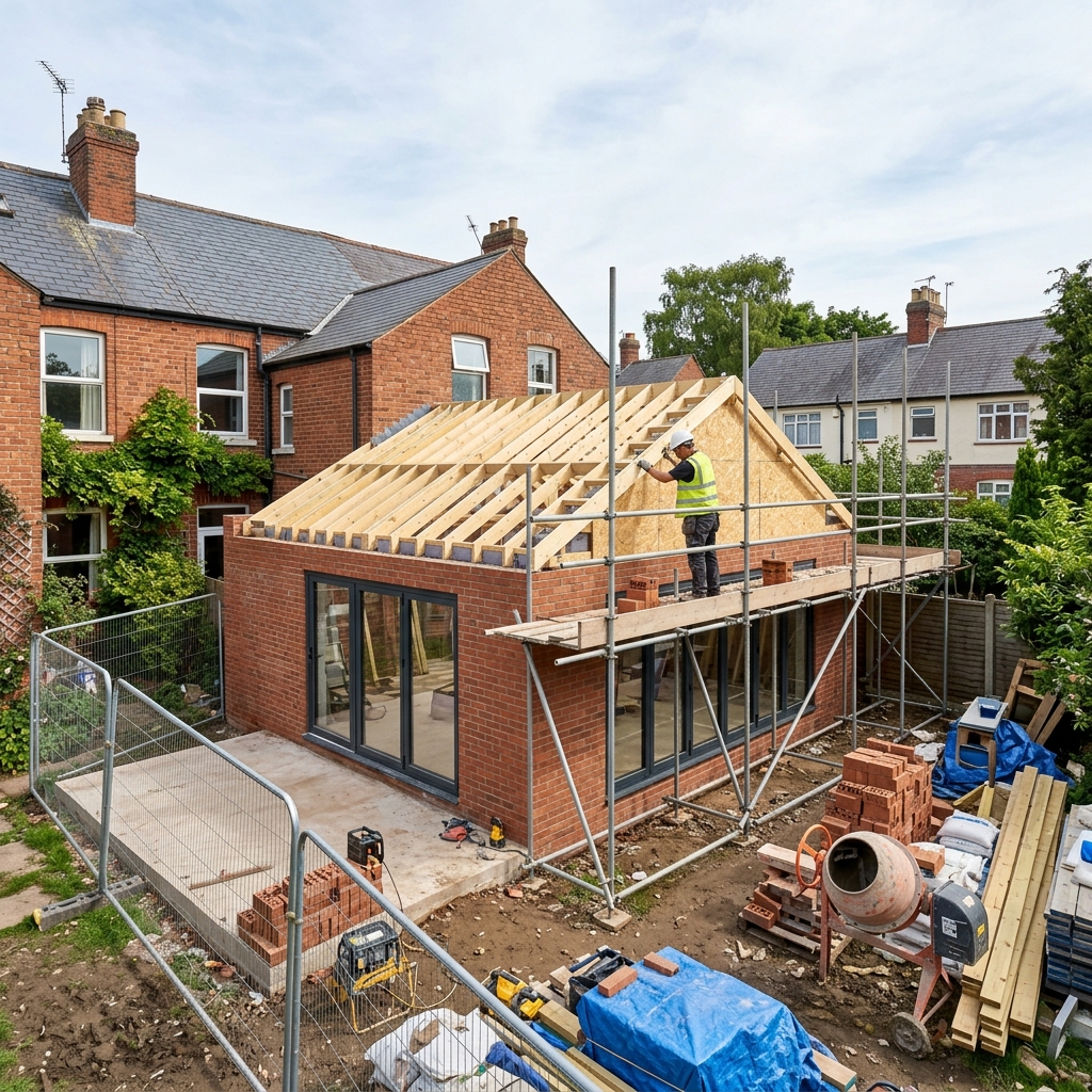 Modern brick residential rear extension under construction