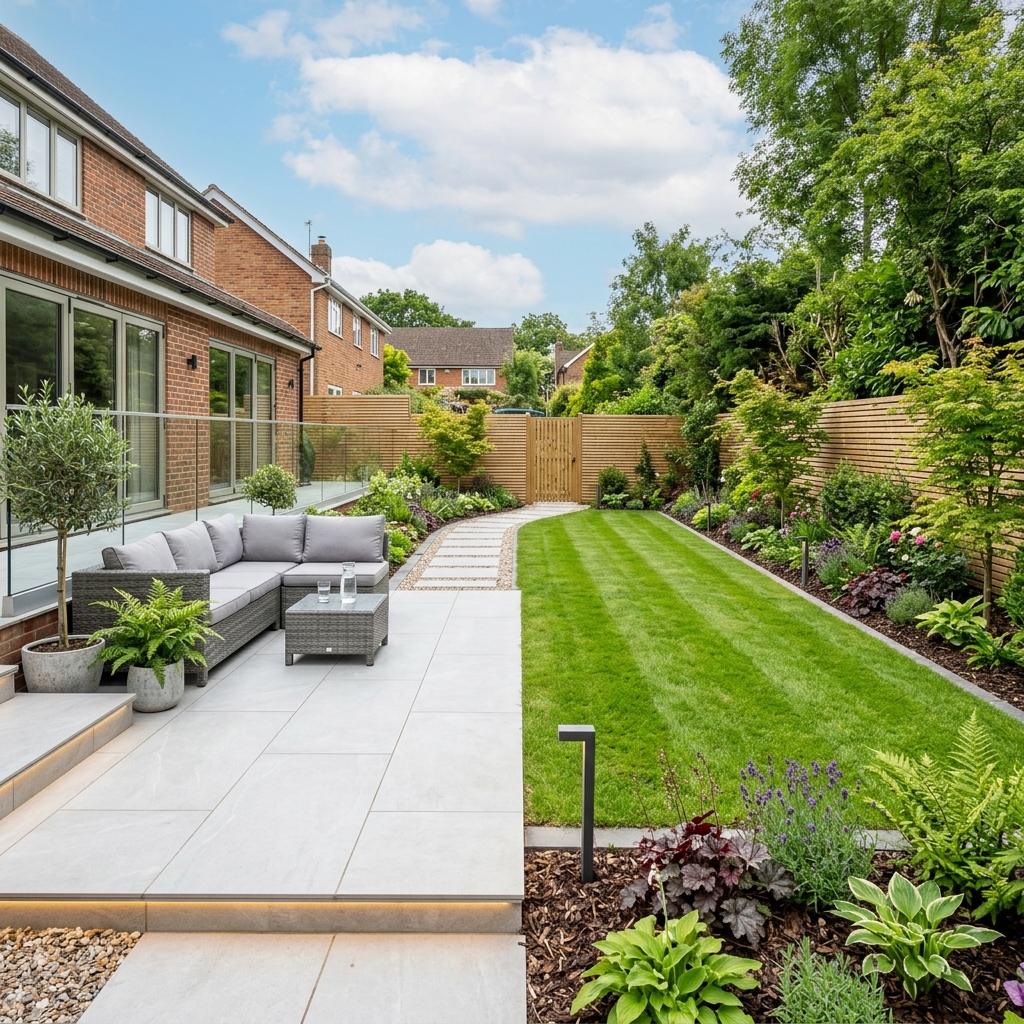 Clean and neat newly landscaped residential garden